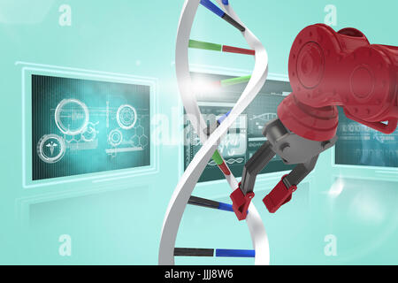 Zusammengesetztes 3D-Bild der niedrigen Winkel Ansicht des roten Roboterarm mit schwarzen Krallen Stockfoto