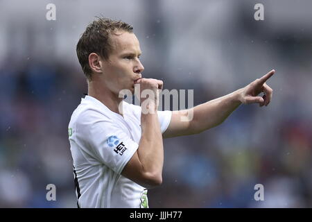 Mlada Boleslav, Tschechien. 20. Juli 2017. Jan Chramosta (Boleslav) reagiert während der 2. Qualifikationsrunde der Europa League Fußball, 2. Etappe Mlada Boleslav Vs Shamrock Rovers in Mlada Boleslav, Tschechien, 20. Juli 2017. Bildnachweis: Radek Petrasek/CTK Foto/Alamy Live-Nachrichten Stockfoto