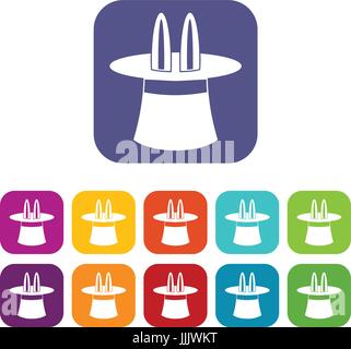 Hasenohren erscheinen von einem magischen Hut Symbole Stock Vektor