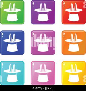 Hasenohren, die von einem Top Zauberhut set 9 Stock Vektor