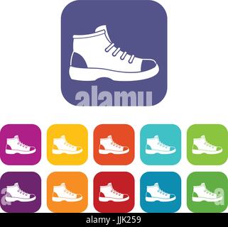 Touristischen Schuh Icons set Stock Vektor