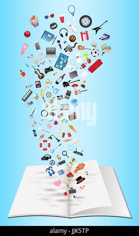 Allgemeine Objekt schwebt über offenes Buch Vektor Stock Vektor