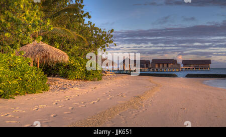 Morgen-Atmosphäre am Strand, Gangehi Island, Ari Atoll, Indischer Ozean, Malediven Stockfoto
