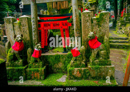 KYOTO, JAPAN - 5. Juli 2017: Fox Steinstatue in Fushimi Inari Schrein Fushimi Inari-Taisha-Tempel in Japan. Stockfoto