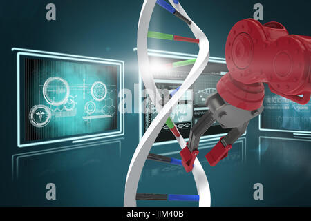 Zusammengesetztes 3D-Bild der niedrigen Winkel Ansicht des roten Roboterarm mit schwarzen Krallen Stockfoto