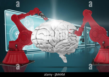 Zusammengesetztes 3D-Bild des roten Roboterarm mit Klaue Stockfoto