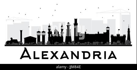 Alexandria City Skyline schwarze und weiße Silhouette. Vector Illustration. einfache flache Konzept für Tourismus Präsentation, Banner, Plakat oder Website. Stock Vektor