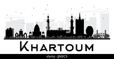 Khartum Skyline der Stadt schwarze und weiße Silhouette. Vector Illustration. einfache flache Konzept für Tourismus Präsentation, Banner, Plakat oder Website. Stock Vektor