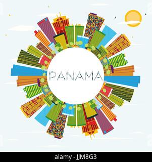 Panama Skyline mit Farbe Gebäude, blauer Himmel und Kopieren. Vector Illustration. Business Travel und Tourismus Konzept. Bild für Präsentation banner Stock Vektor