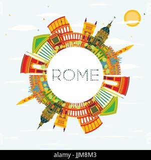 Skyline Roms mit Farbe Gebäude, blauer Himmel und Kopieren. Vector Illustration. Business Travel und Tourismus Konzept mit historischer Architektur. Stock Vektor