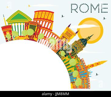 Skyline Roms mit Farbe Gebäude, blauer Himmel und Kopieren. Vector Illustration. Business Travel und Tourismus Konzept mit historischer Architektur. Stock Vektor