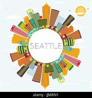 Seattle Skyline mit Farbe Gebäude und Kopieren. Vector Illustration. Business Travel und Tourismus Konzept mit moderner Architektur. Stock Vektor