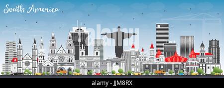 Skyline von Südamerika mit berühmten Sehenswürdigkeiten. Vektor-Illustration. Geschäftsreisen und Tourismus-Konzept. Image für Präsentation, Banner, Plakat und Web Stock Vektor