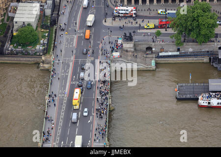 Eine Luftaufnahme der Westminster Bridge, London Stockfoto