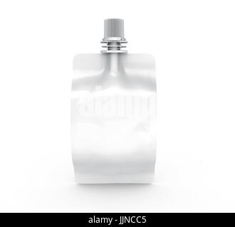 Folienbeutel für Getränk, leere Folie Tasche Modell für Getränke Design in 3D-Rendering versiegelt Stockfoto