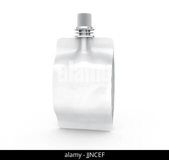 Folienbeutel für Getränk, leere Folie Tasche Modell für Getränke Design in 3D-Rendering versiegelt Stockfoto