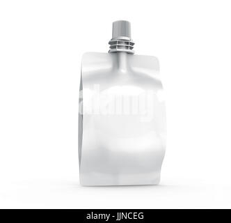 Folienbeutel für Getränk, leere Folie Tasche Modell für Getränke Design in 3D-Rendering versiegelt Stockfoto