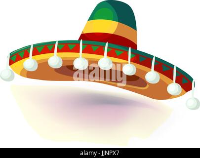 Sombrero-Hut-Vektor-Illustration. Mexikanischen Hut auf weißem Hintergrund. Maskerade oder Karneval Kostüm Kopfschmuck Stock Vektor