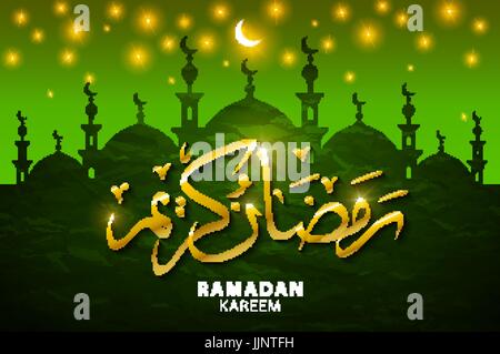 Muslimische abstrakt Gruß Banner. Islamischen Vektor-Illustration bei Sonnenuntergang. Kalligraphische arabischen Eid Mubarak in Übersetzung Glückwünsche Ramadan Karee Stock Vektor