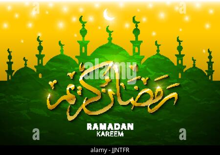 Muslimische abstrakt Gruß Banner. Islamischen Vektor-Illustration bei Sonnenuntergang. Kalligraphische arabischen Eid Mubarak in Übersetzung Glückwünsche Ramadan Karee Stock Vektor