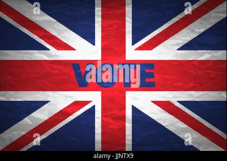 UK Wahlen Konzept Bild - Mix von Abstimmung und britische Flagge Abzeichen in Haufen Kunst Stock Vektor