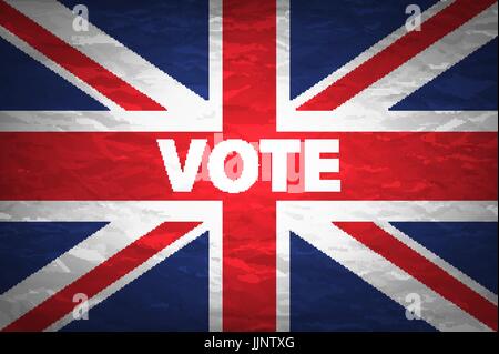 UK Wahlen Konzept Bild - Mix von Abstimmung und britische Flagge Abzeichen in Haufen Kunst Stock Vektor
