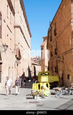 Straße in Werken. Salamanca, Spanien. Stockfoto