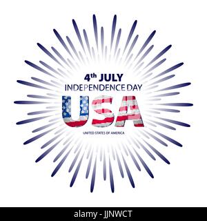 Glückliche 4. Juli Independence Day mit Feuerwerk Hintergrund. Vektorgrafiken Stock Vektor