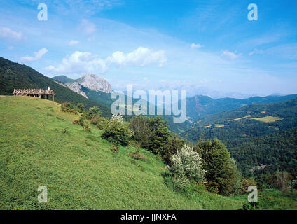 Aussichtspunkt über Liebana Tal. Piedras Luengas, Provinz Palencia, Kastilien-Leon, Spanien. Stockfoto