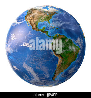 Planetenerde. Hoch detaillierte Satelliten-Ansicht der Erde und seiner Landschaftsformen, konzentrierte sich auf dem amerikanischen Kontinent isoliert auf weißem Hintergrund. O Elemente Stockfoto