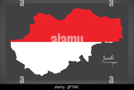 Jambi Indonesien Karte mit indonesischen Nationalflagge illustration Stock Vektor