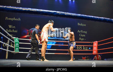 Muay Thai-Boxer in Aktion, Bangkok, Thailand Stockfoto