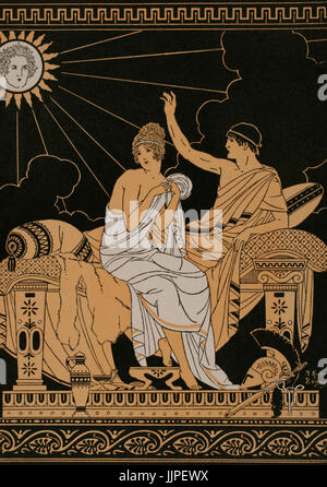 Klassische Mythologie. Venus, Göttin der Liebe und Mars, Gott des Krieges. Zeichnung von Joseph Kuhn-Regnier (1873-1940). Stockfoto