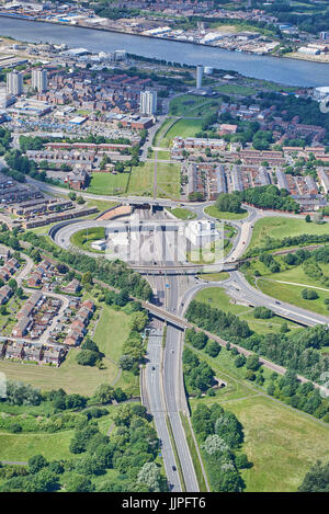 Eine Luftaufnahme des Tyne Tunnel Eingang, South Shields, Newcastle Upon Tyne, NE England Stockfoto