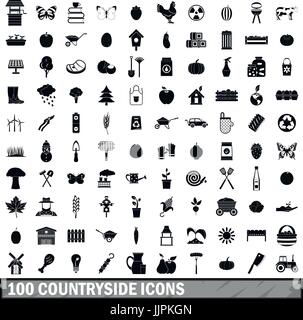 100 Landschaft Icons Set, einfachen Stil Stock Vektor