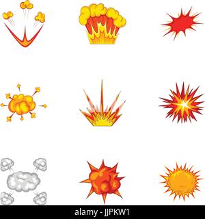 Explosion Effekt Icons Set, Cartoon-Stil Stock Vektor