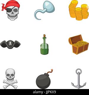 Pirate Symbolik Symbole gesetzt, Cartoon-Stil Stock Vektor