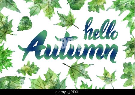 Hallo Herbst. Handgezeichnete Herbstblätter verschiedene farbige. Skizze, Design-Elemente. Vektor-Illustration. Kunst Stock Vektor