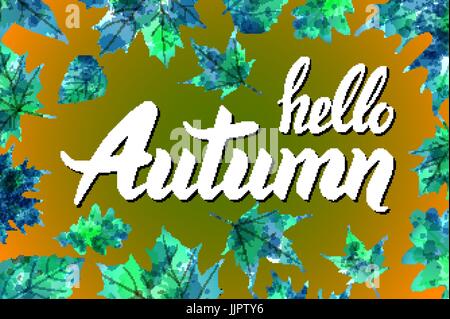 Hallo Herbst. Handgezeichnete Herbstblätter verschiedene farbige. Skizze, Design-Elemente. Vektor-Illustration. Kunst Stock Vektor