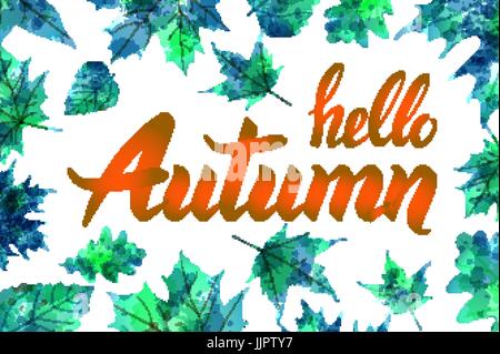 Hallo Herbst. Handgezeichnete Herbstblätter verschiedene farbige. Skizze, Design-Elemente. Vektor-Illustration. Kunst Stock Vektor