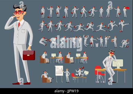 Cartoon-Illustration eines schönen jungen Geschäftsmann in verschiedenen Posen Vektorgrafiken Stock Vektor