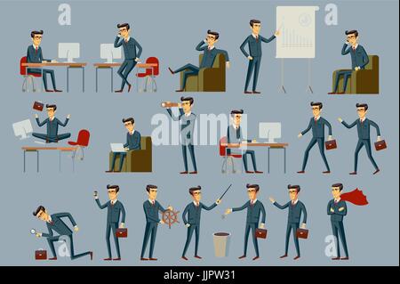 junge Cartoon Geschäftsmann im blauen Anzug Vektorgrafiken Stock Vektor