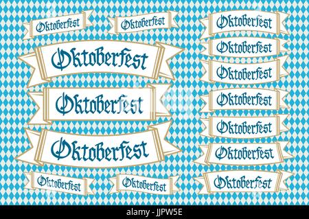 Oktoberfest-Banner im bayerischen Farben Vektor festgelegt. Bayern Festival weiß und blau Oktoberfest Band. München-Design-nationale Ikone Oktoberfest Band Stock Vektor