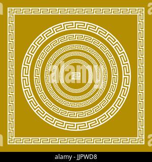 Vektor setzen traditionelle Vintage goldene quadratische und Runde griechischen Ornament Mäander Zierrahmen gold Griechenland Stock Vektor