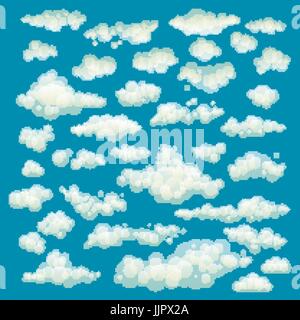 Satz von blauem Himmel, Wolken. Symbol-Form. anders. Kollektion Label, Symbol. Grafikelement Vektor. Design für Logo, Web und Print. Kunst Stock Vektor