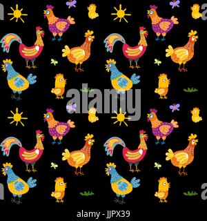 Ostern Musterdesign mit Henne und Nest. Hen und Huhn, Hahn Vektorgrafiken Stock Vektor