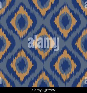 nahtloses Muster Tribal Art Ikat Ogee in traditionellen klassischen blau und orange Farben Vektor-Kunst Stock Vektor