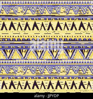 Nahtlose ethnischen geometrische Strickmuster. Violett Gelb Blau Horizontal nahtlose Hintergrund Vektorgrafiken Stock Vektor