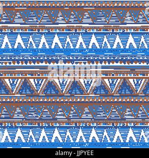 Abstrakte handgezeichneten ethnische Muster, Stammes-Hintergrund. Vektormuster. Ethnische nahtlose blaue Kunst Stock Vektor