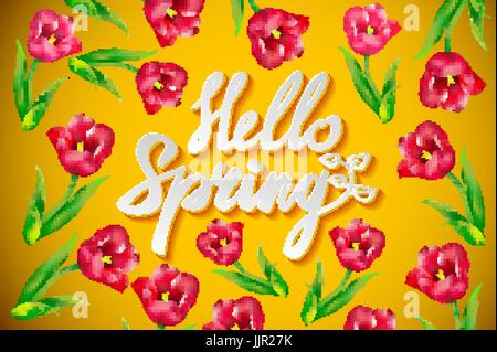 Frühling, Hallo Frühling, Text, Schriftzug, Frühling Vektor, Frühling, Frühling Text, Frühling Schriftzug, Frühlingstag, Federkonstruktion, Frühling, Vektor Stock Vektor